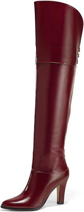 Coutgo Womens Thigh High Boots Pointed Toe Chunky Heel Wide Calf Over the Knee Boots Winter Shoes | Amazon (US)