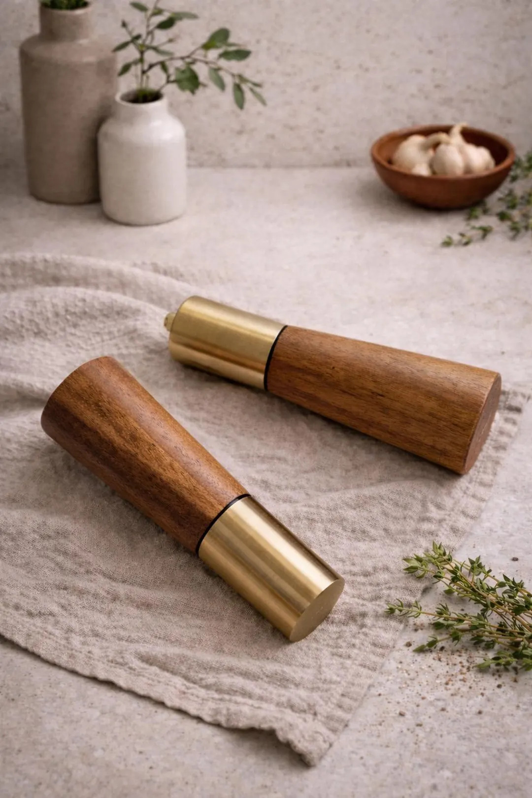 Acacia Wood Salt and Pepper Grinder Set – Gold Mill | Etsy (US)