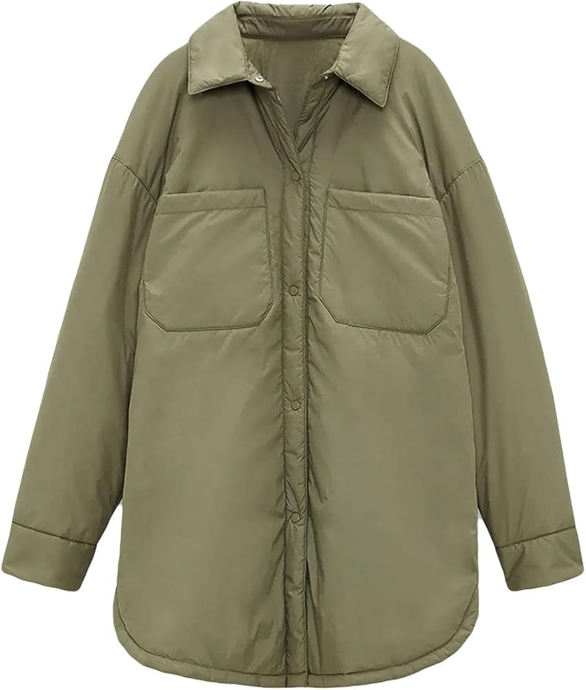 CHARTOU Women's Insulated Padded Quilted Button Down Shirt Jacket Overcoat with Pocket | Amazon (US)