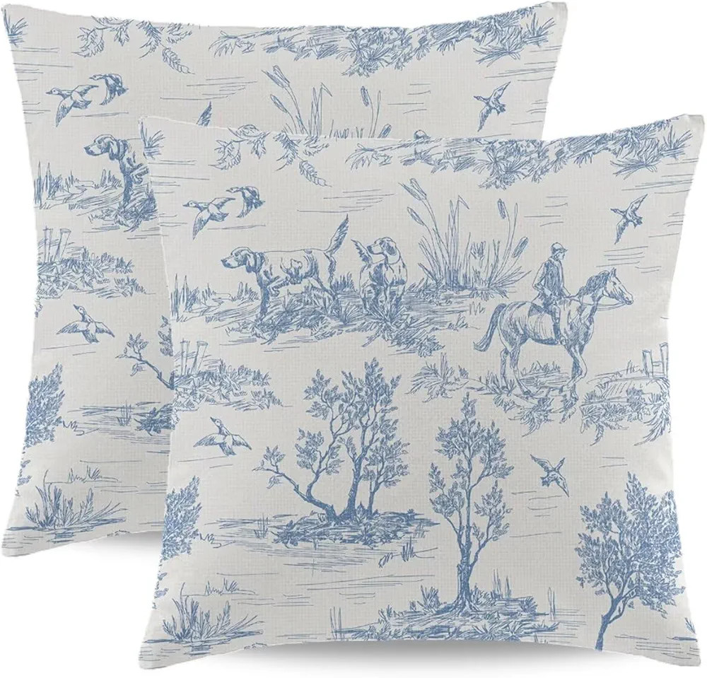 Blue and White Toile Pillow Covers 24x24 Inch Set of 2 Vintage French Country Throw Pillow Cover ... | Amazon (US)