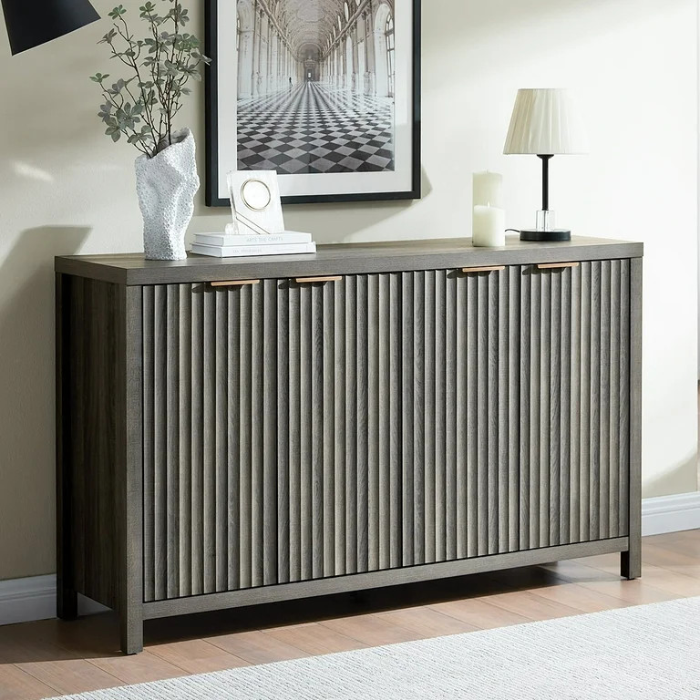 OAKHAM 4 Door Storage Cabinet Fluted Sideboard Large Buffet with Adjustable Shelves, Modern Accen... | Walmart (US)