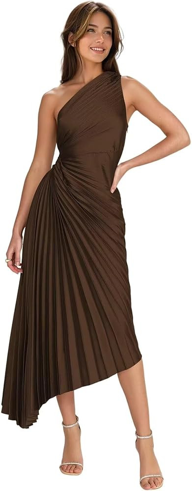 Women's One Shoulder Bridesmaid Dresses for Formal Wedding Satin Long Asymmetrical Pleates Formal... | Amazon (US)