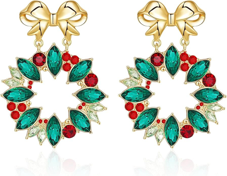 Christmas Earrings for Women, Hypoallergenic Bow Wreath Xmas Earrings, Santa Claus Dangle Earring... | Amazon (US)