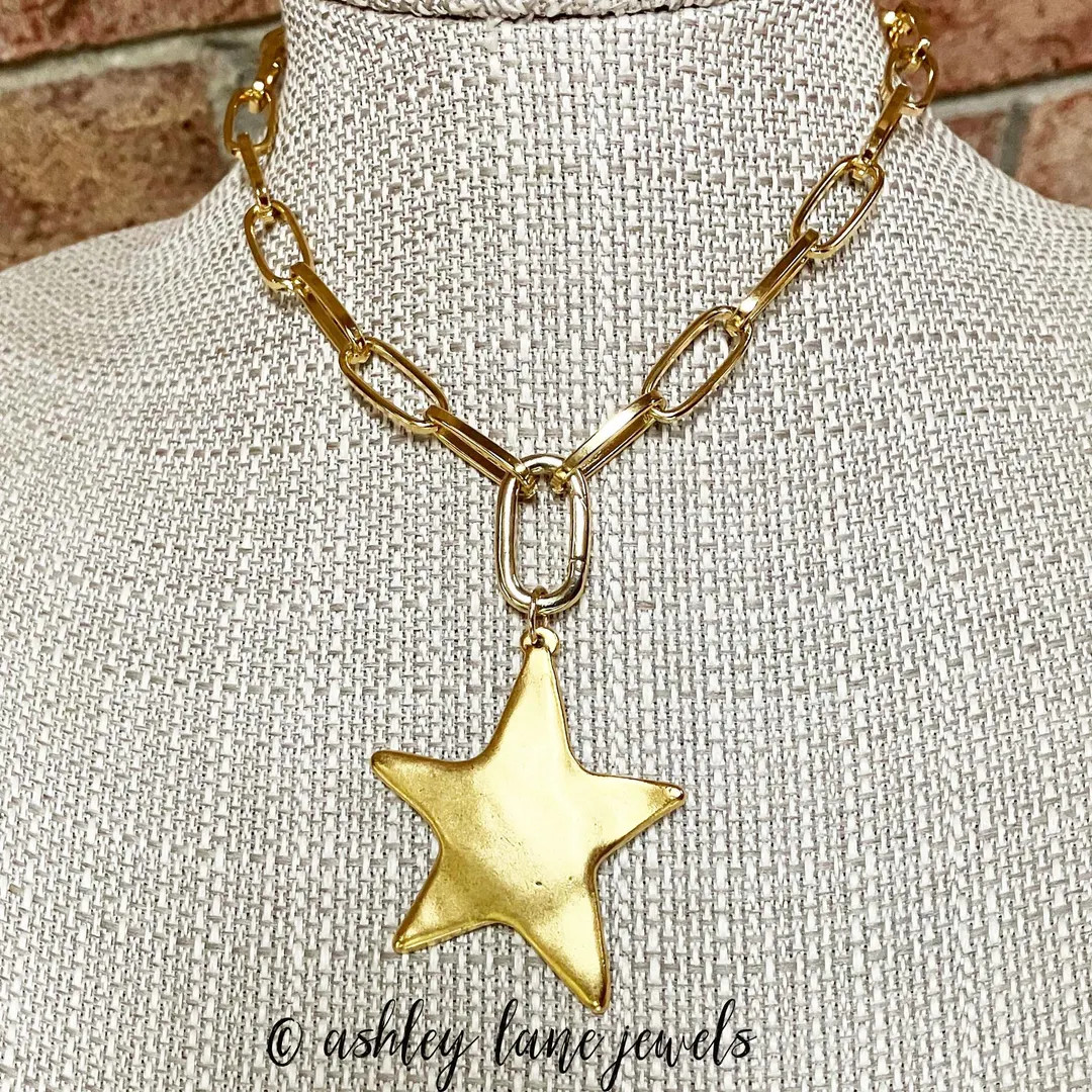 Gold CHUNKY STAR Layering Necklace With Large Removable Hammered Pendant - Etsy | Etsy (US)