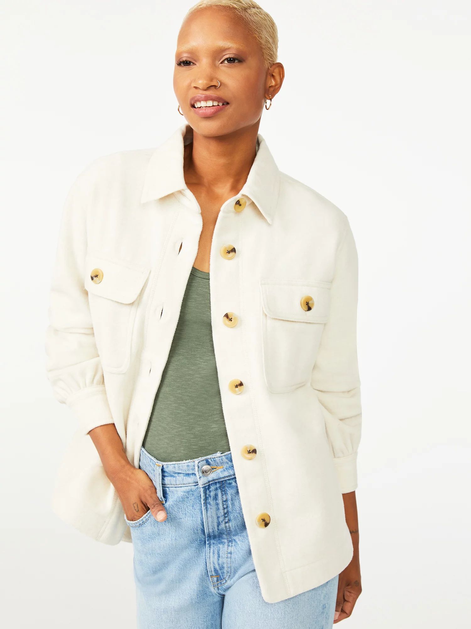 Free Assembly Women's Shirt Jacket with Gathered Sleeves - Walmart.com | Walmart (US)