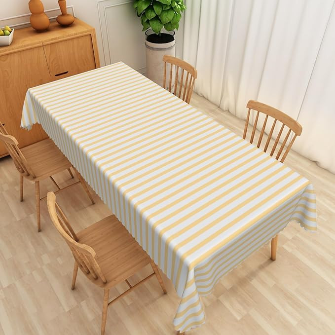 Yellow Stripe Tablecloth 60x102 Inch Sky Yellow and White Striped Fabric Table Cloth Polyester Wa... | Amazon (US)