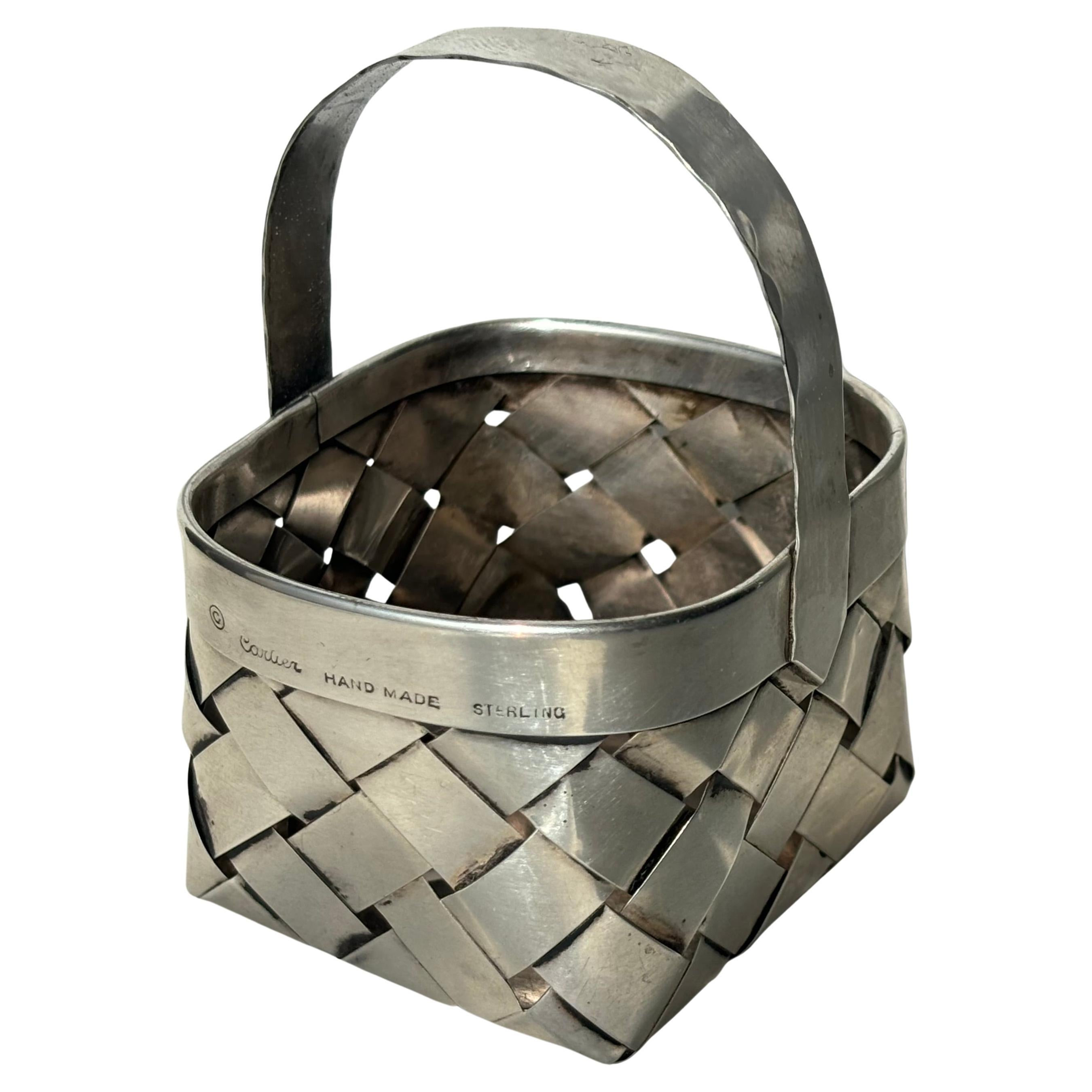 Cartier sterling silver hand woven  basket . | 1stDibs