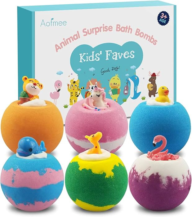 Aofmee Bath Bombs for Kids, Handmade Natural Bath Bombs with Toy Inside, Shea Cocoa Butter Moistu... | Amazon (US)