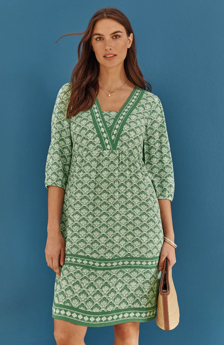 Border-Printed Flounced-Hem Dress | J. Jill