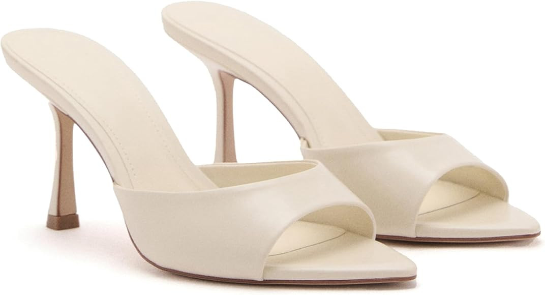 Women Heeled Mules Pointed Peep Toe Stiletto High Heel Slip on Backless Summer Mules Slide Sandal... | Amazon (US)