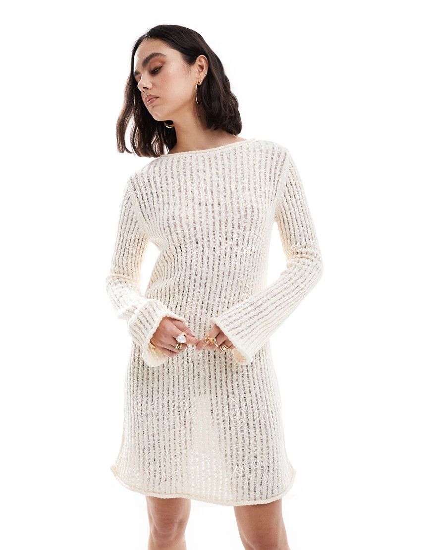 & Other Stories crochet knitted mini dress with scoop back in white | ASOS (Global)