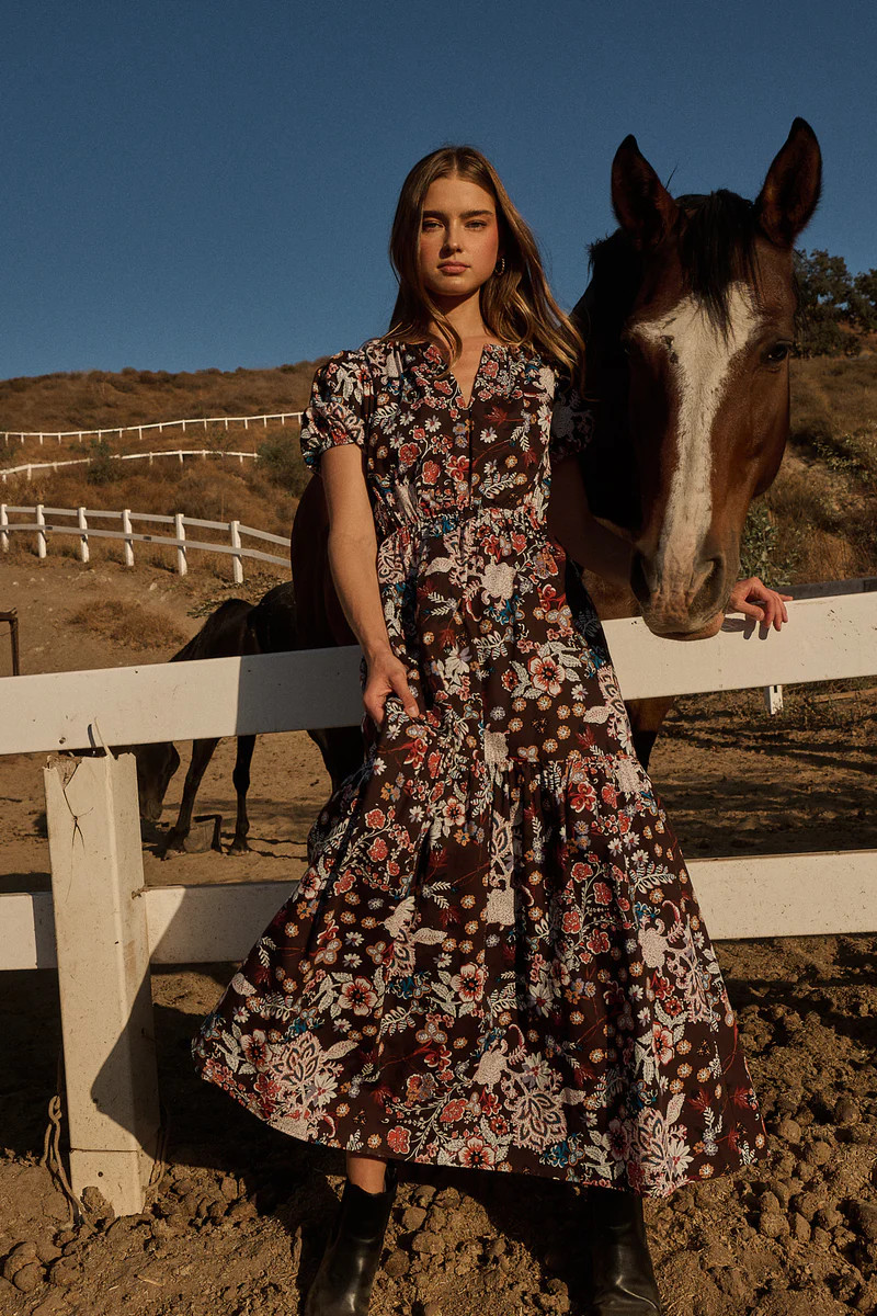 Journee Floral Morty Puff Sleeve Maxi Dress | Sugarlips