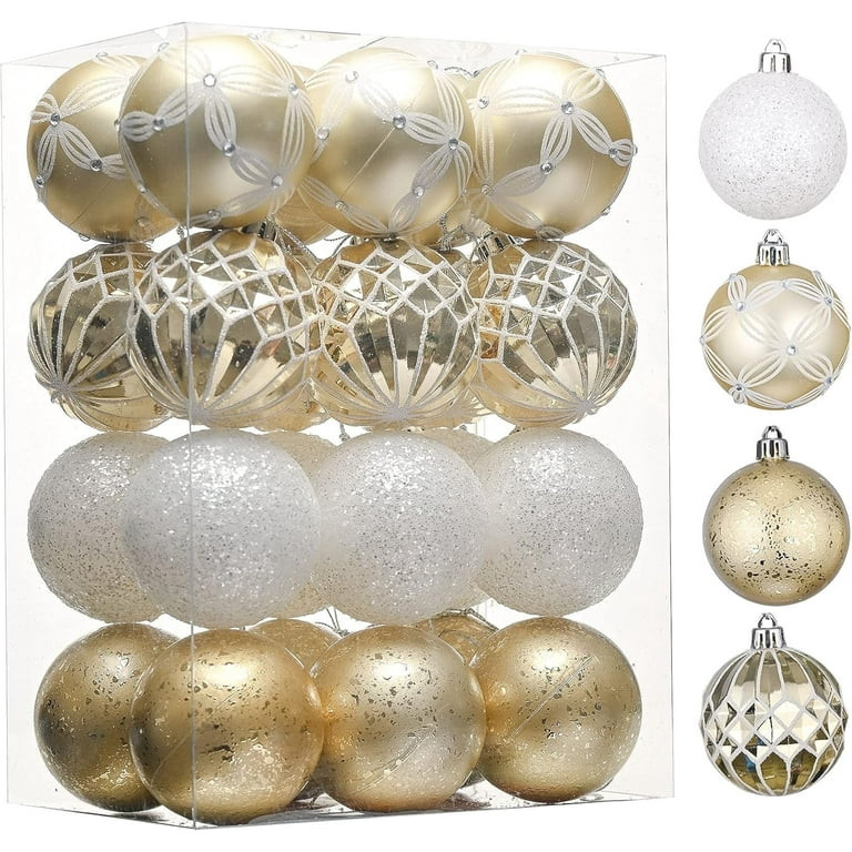 Valery Madelyn 24ct 2.36" Christmas ball Ornaments, White Gold Shatterproof Ornaments for Holiday... | Walmart (US)