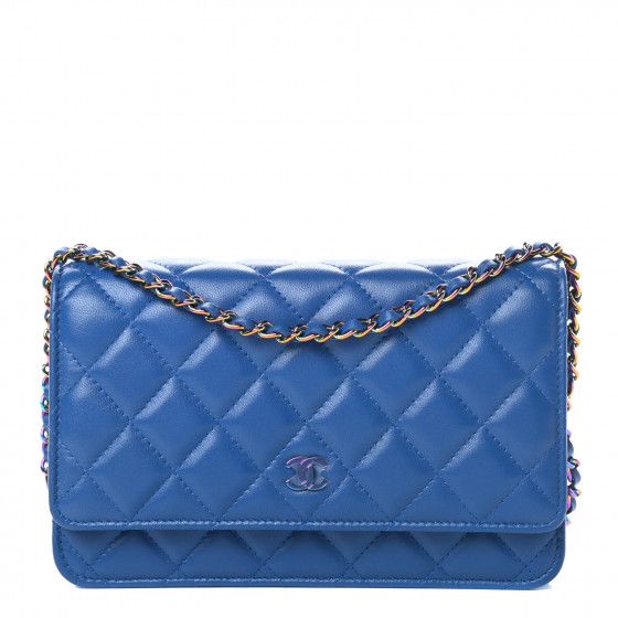 CHANEL Lambskin Quilted Wallet On Chain WOC Dark Blue Pink | Fashionphile