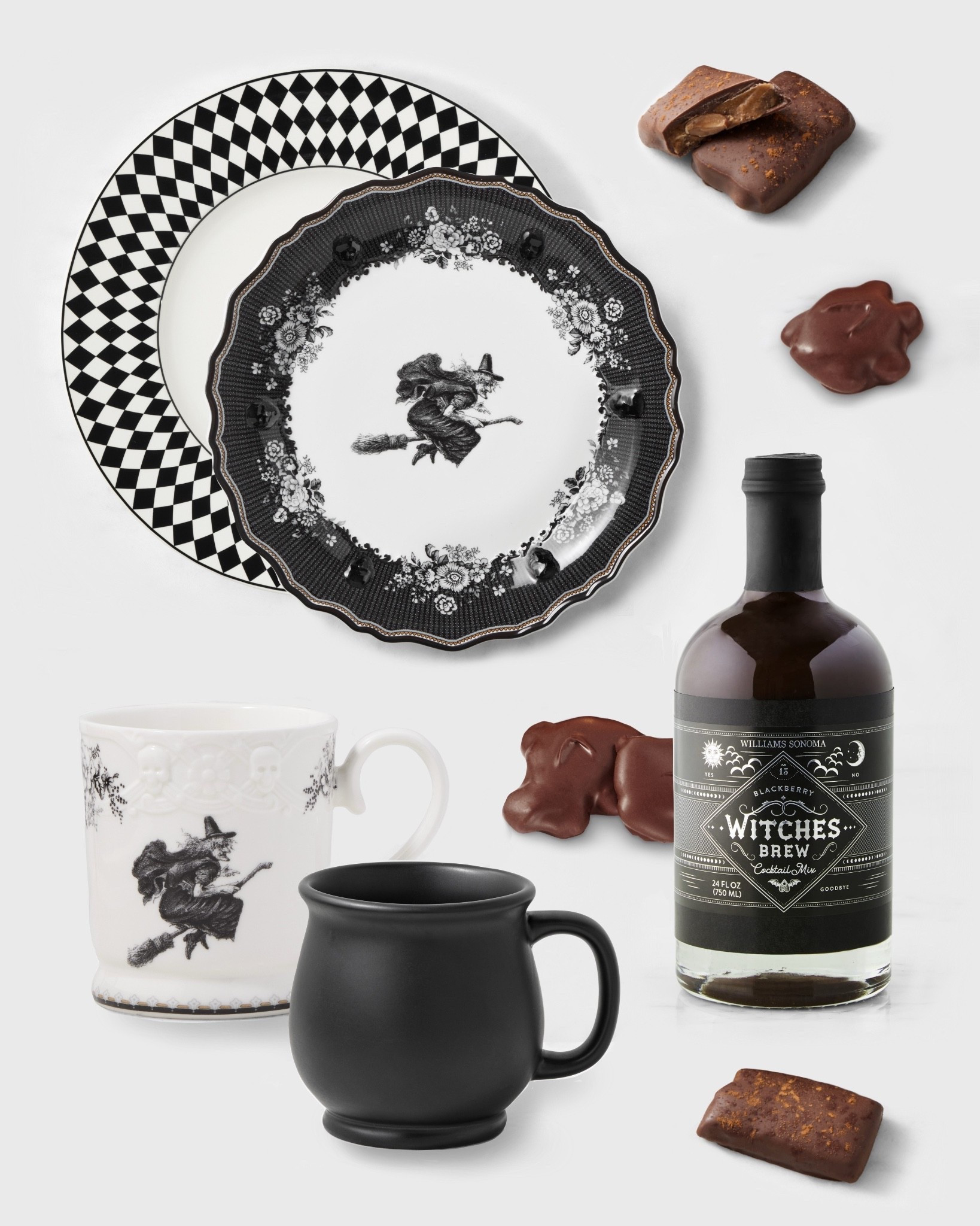 Fall + Halloween at Williams Sonoma 🖤 diamond check plate, witch plate and mug, cauldron mug, witches brew cocktail mix, chocolate pumpkin candy, spooky soirée, Rory dobner, kitchen, dining, entertaining, table scape, party, hosting

#LTKSeasonal #LTKHome #LTKFindsUnder50