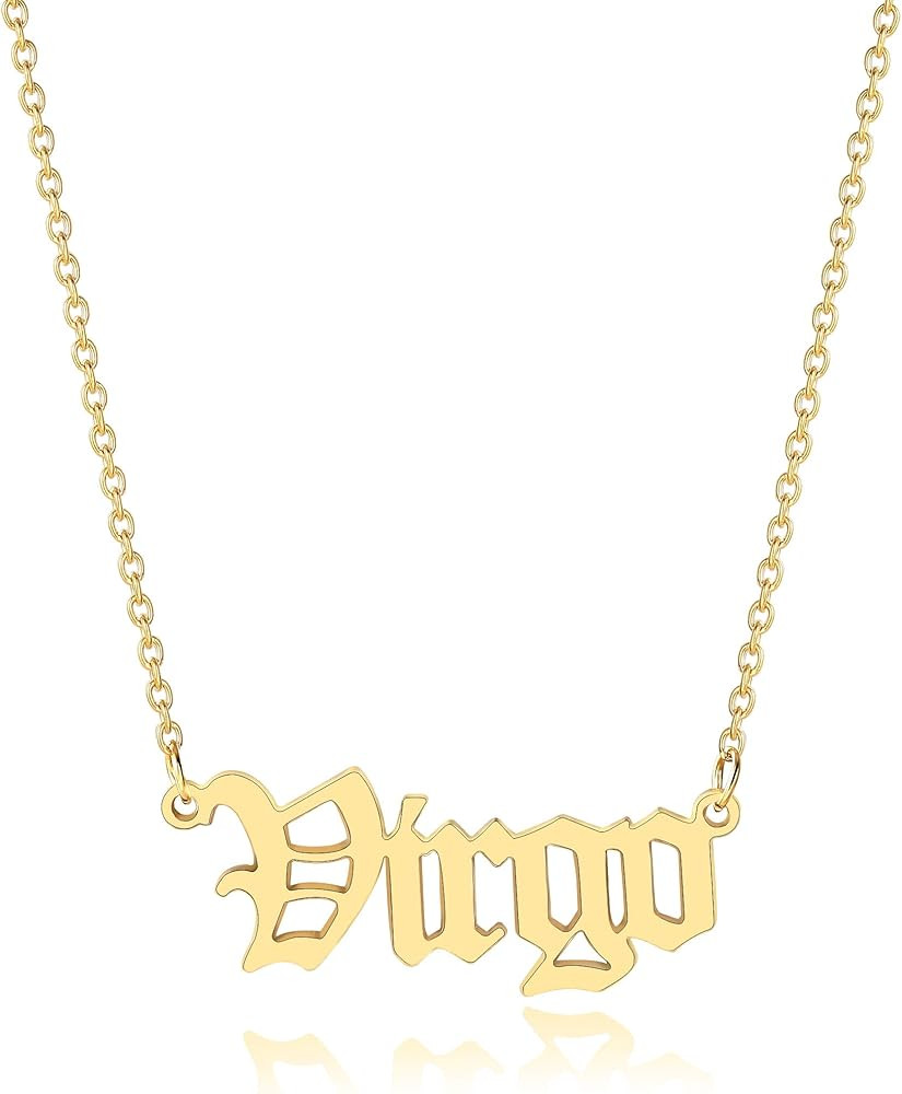 VLINRAS Old English Zodiac Necklace for Women, Horoscope Birth Star Sign Letter Astrology Constel... | Amazon (US)