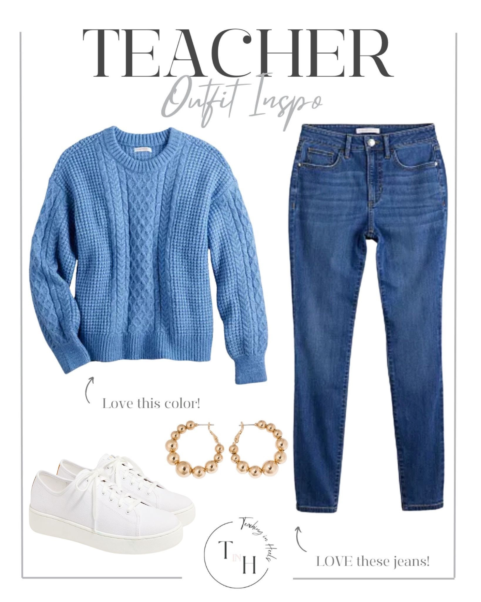 Cable knit sweater  high rise skinny jeans  sneakers  gold hoops  teacher outfit  teacher style  teacher work style workwear  business casual  business office outfit  teacher ootd  teacherfit  ootd trendteacher  teacher outfits  teacher ootd  teacher outfit ideas  
