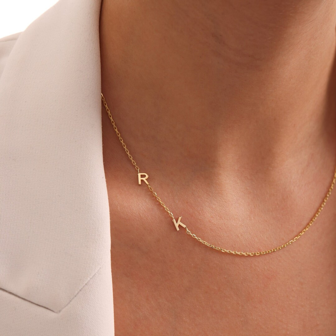 Gold Initial Necklace, Sideways Initial Necklace, Custom Letter Necklace, Personalized Jewelry, G... | Etsy (US)