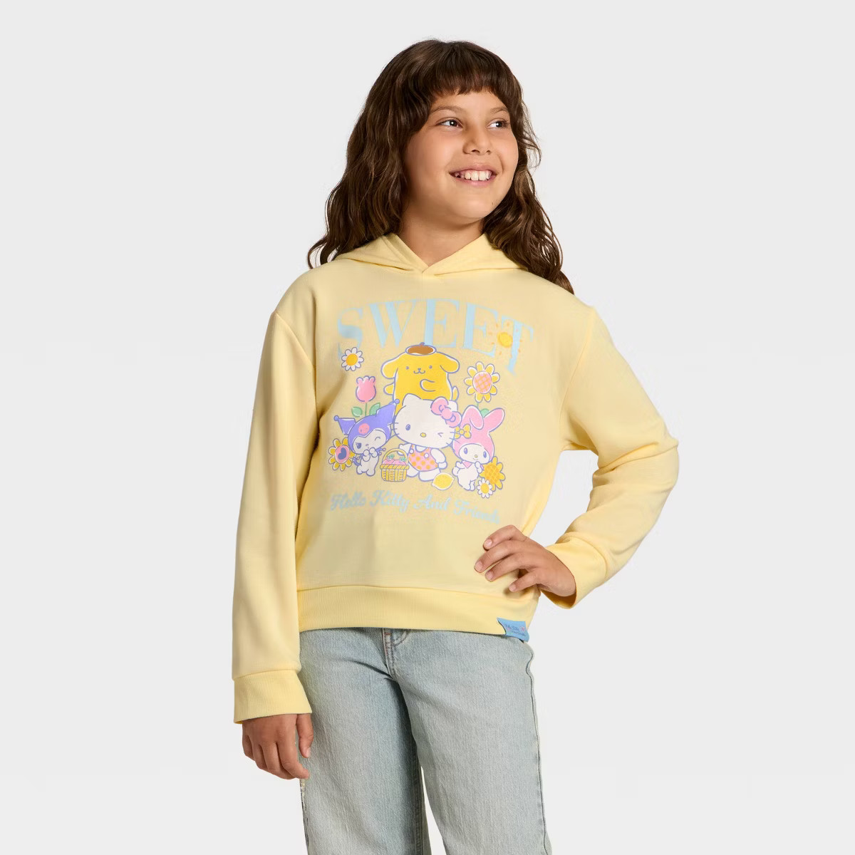 Girls' Hello Kitty and Friends Sweet Graphic Hooded Fleece Sweatshirt - Light Yellow | Target