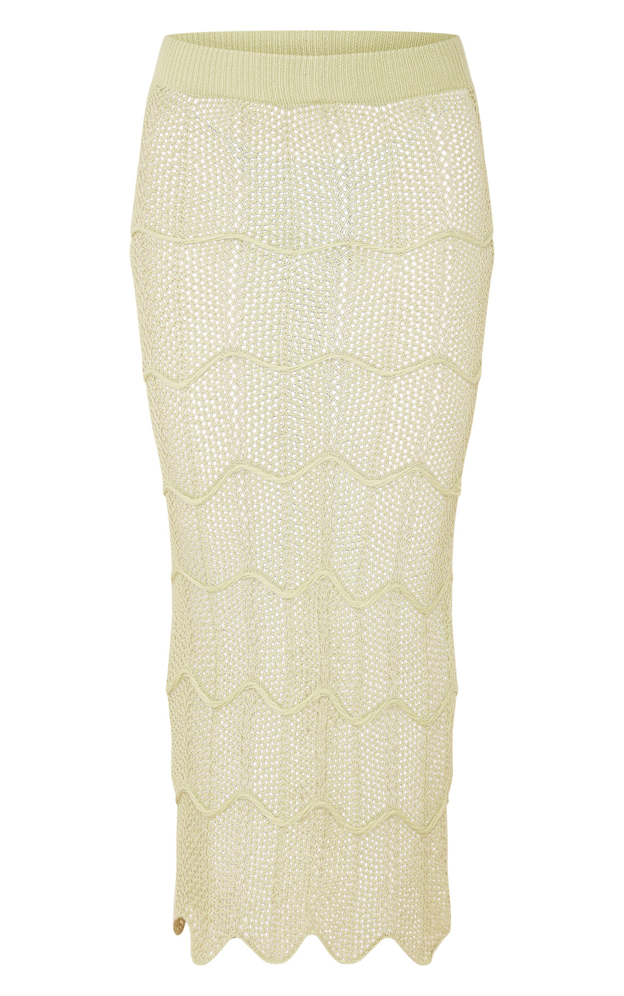 Olive Crochet Wave Knit Scallop Hem Maxi Skirt | PrettyLittleThing US