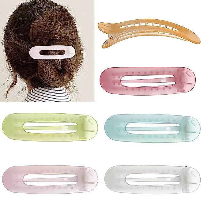 Amazon.com : gootrades 6 Pack Large Hair Claw Clips, Frosty Flat Claw Clips Lay Down Without Pain... | Amazon (US)