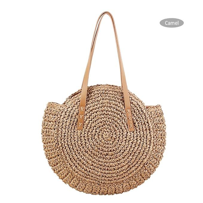 Women Circle Beach Bag Outdoor Straw Braided Shoulder Bag Multi-Purpose Sling Bag Crossbody Bag f... | Amazon (US)