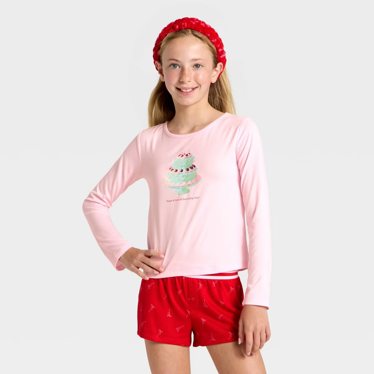 Girls' 2pc Long Sleeve Pajama Set with Spa Headband - art class™ Cream L | Target