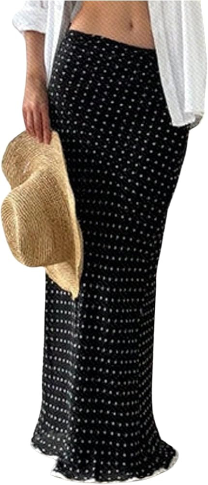 MakeMeChic Women's Polka Dots Maxi Skirts Low Waist Bodycon Fishtail Flowy Elegant Long Skirt | Amazon (US)