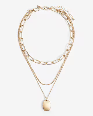 3 Row Brushed Chain Pendant Necklace | Express