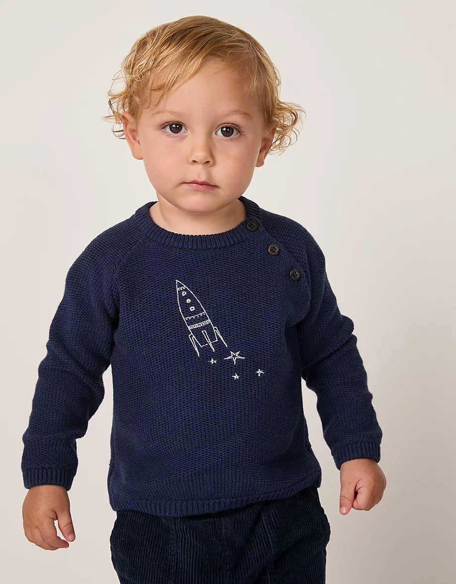 Organic Cotton Rocket Embroidered Jumper (0–4yrs) | The White Company UK & ROW