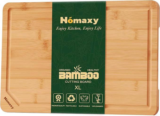 Homaxy Extra Large Organic Bamboo Cutting Boards for Kitchen, 18"x12" Wooden XL Cutting Board wit... | Amazon (US)