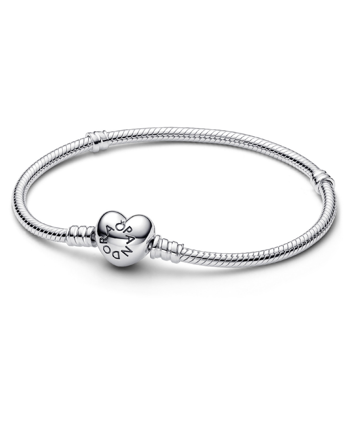 Pandora Sterling Silver Moments Heart Clasp Snake Chain Bracelet - Silver | Macy's