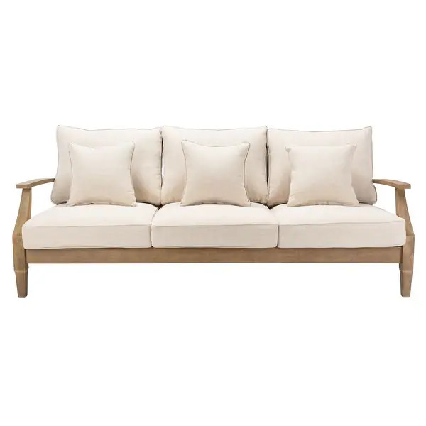 SAFAVIEH Couture Outdoor Martinique Solid Wood Patio Sofa - Natural/Beige | Bed Bath & Beyond