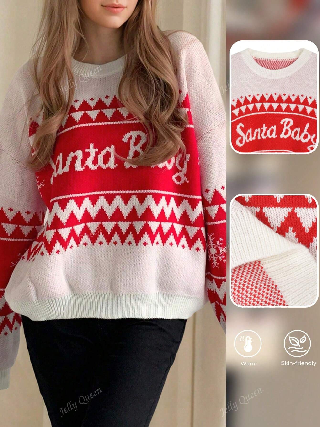 Santa Sweater Women,  Letter Pattern Oversized Sweater, Autumn/Winter | SHEIN