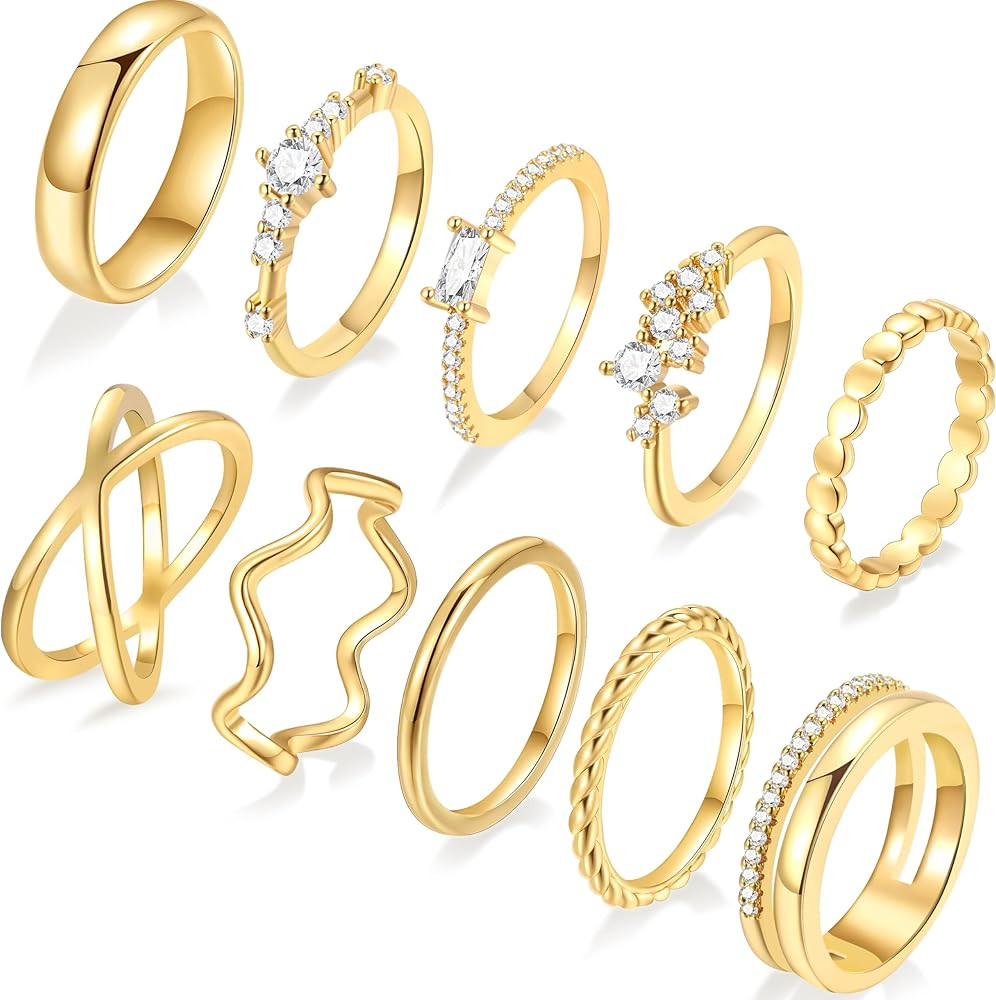 10 PCS 14K Gold Plated Rings Set for Women, Dainty Gold Knuckle Rings Non Tarnish, Simple Thumb S... | Amazon (US)