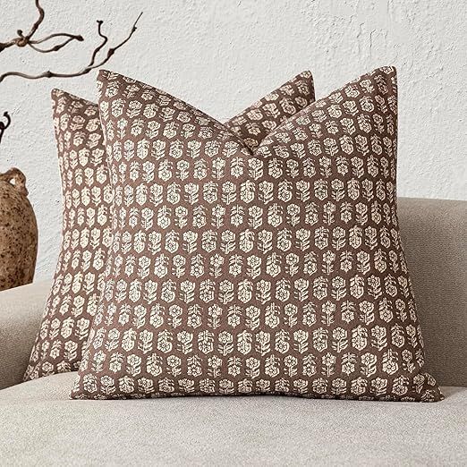 Foindtower Set of 2 Decorative Vintage Print Floral Throw Pillow Covers Neutral Accent Farmhouse ... | Amazon (US)