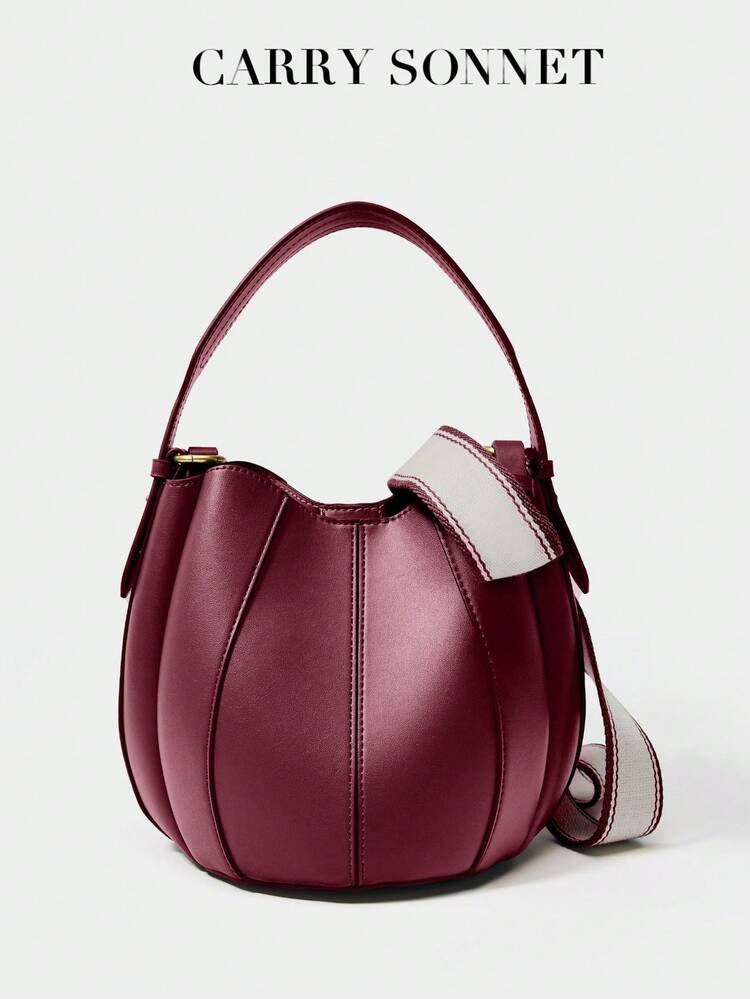 Burgundy Elegant Lady's Large - Capacity Brown Leather Handheld And Cross - Body Bag,Holiday Essentials,Perfect Fashionable Ladies,Women Gifts,Holiday Essentials,Travel Essentials | SHEIN