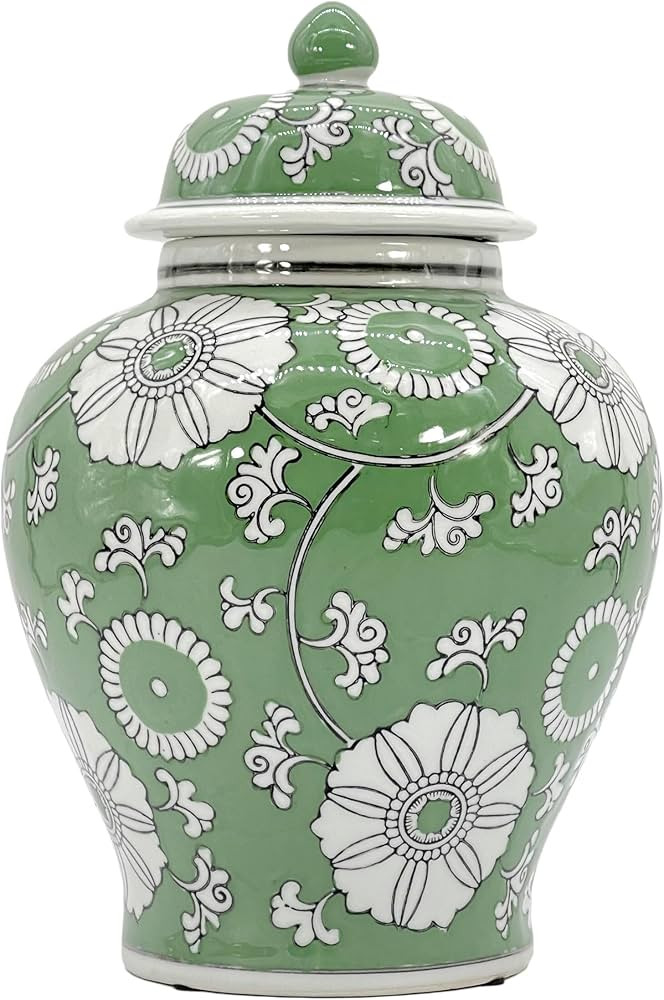 Galt International Green Floral Chinoiserie Jar 12" w/Lid - Ginger Jar, Tea Storage, Decorative, ... | Amazon (US)