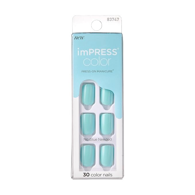 Kiss Impress Color Press-On Nails, Gel Nail Kit, PureFit Technology, Short Length, “Mint To Be... | Amazon (US)