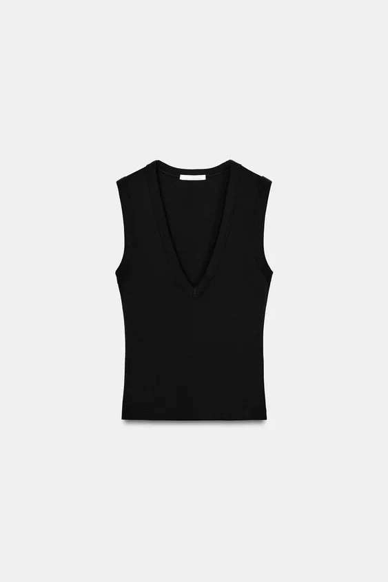 DescriptionColourCompositionMeasurementsSLIM FIT - V-NECK - REGULAR LENGTH - SLEEVELESST-shirt cr... | Zara UK