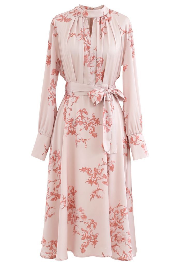 Grab the Spotlight Floral Bowknot Satin Dress in Pink | Chicwish