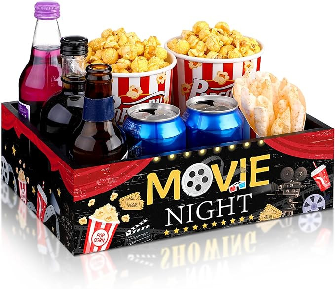 Movie Night Supplies Snack Trays with Handles Reusable Wooden Movie Gift Basket for Theater Popco... | Amazon (US)
