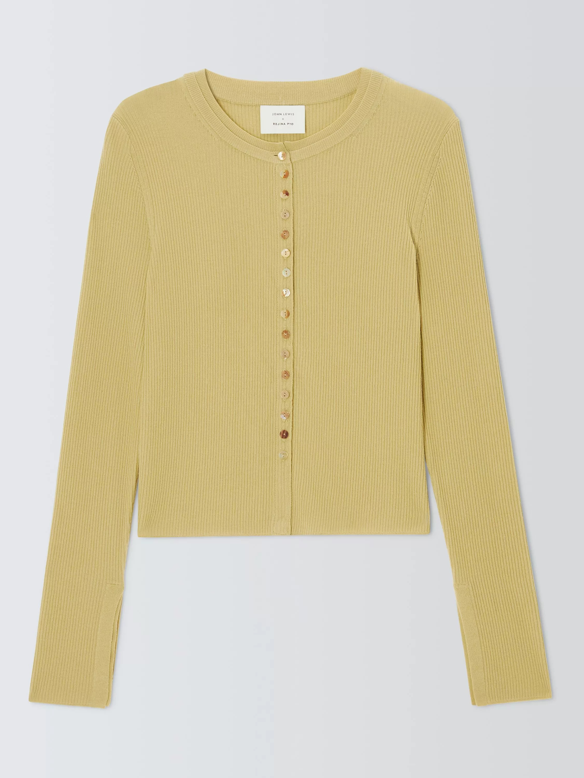 Merino Wool Rich Rib Knit Button Detail Cardigan, Lime | John Lewis (UK)