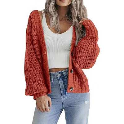 Zeagoo Women's 2025 Fall Chunky Knit Cardigans Open Front Long Sleeve V Neck Button Loose Cardigan Sweaters Caramel XS | Target