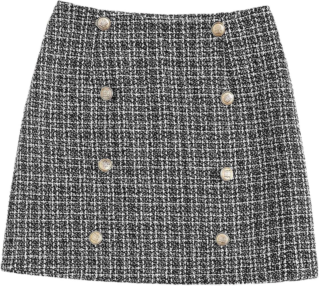 WDIRARA Women's Mid Waist Above Knee Casual Plaid Mini Skirt | Amazon (US)