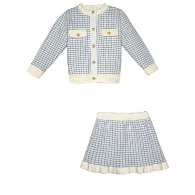 Light Blue Houndstooth Knit Cardigan and Ruffle Skirt Set Mia Belle Girls, Blue, 2T-3T | Target