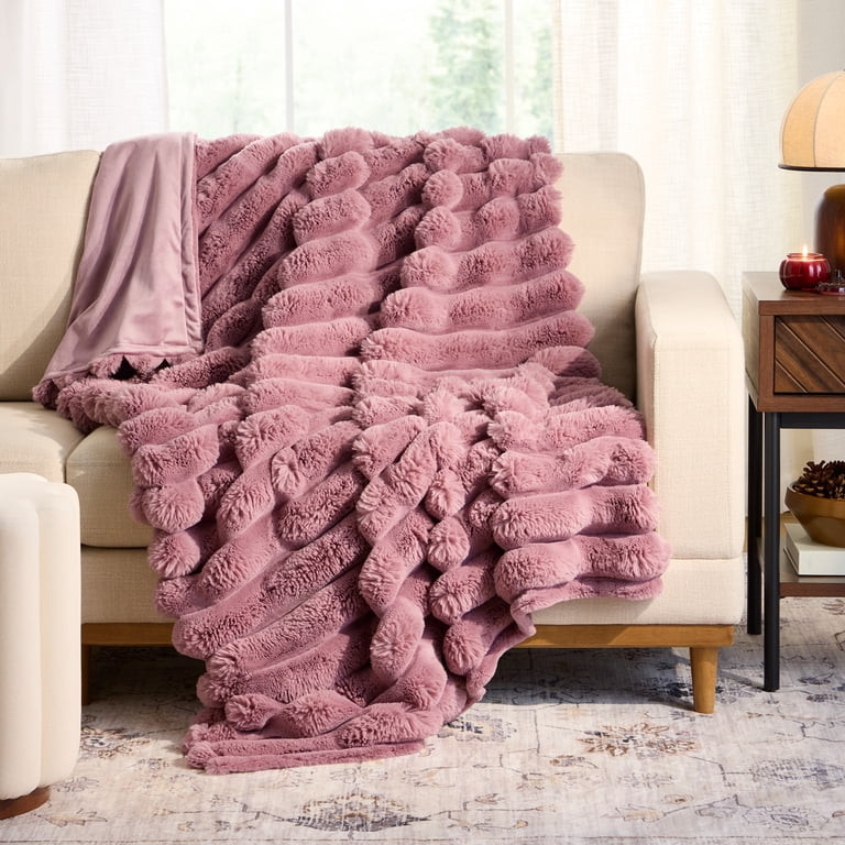 Better Homes & Gardens Exaggerated Channel Faux Fur Oversized Couch Throw Blanket, Violet Gem, 50... | Walmart (US)