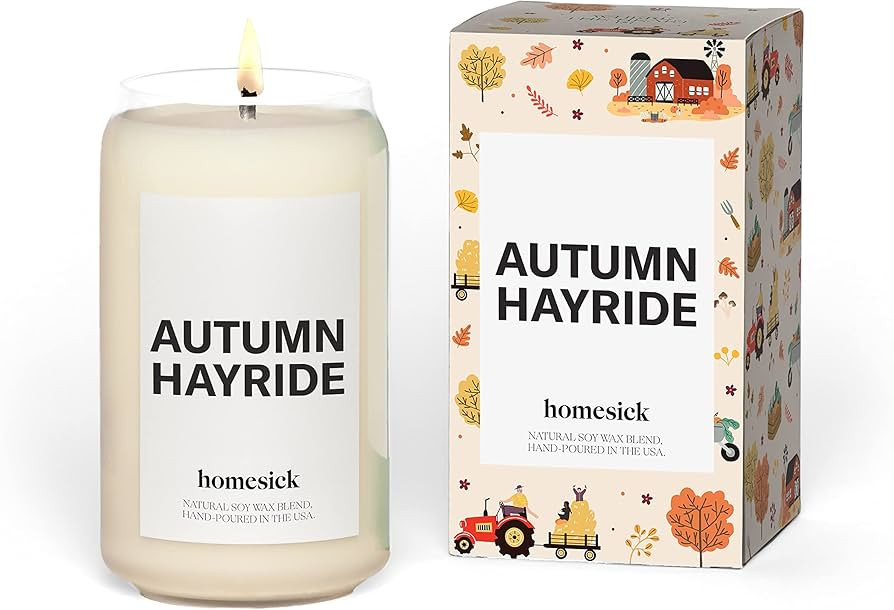 Homesick Premium Scented Candle, Autumn Hayride - Scents of Fresh Hay, Nutmeg, Tonka, 13.75 oz, 6... | Amazon (US)