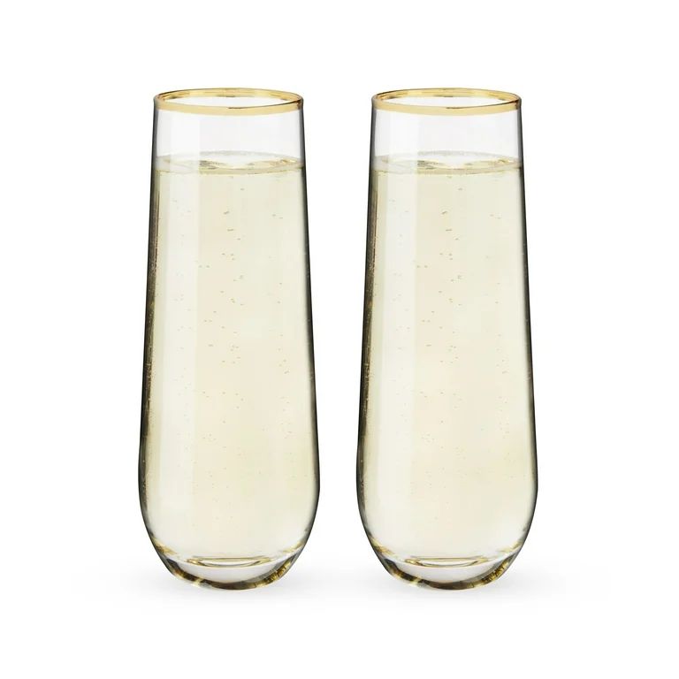 Twine Gilded Champagne Flutes, Gold Rimmed Clear Wine Glass Set, Stemless Wine Glasses, Set of 2,... | Walmart (US)