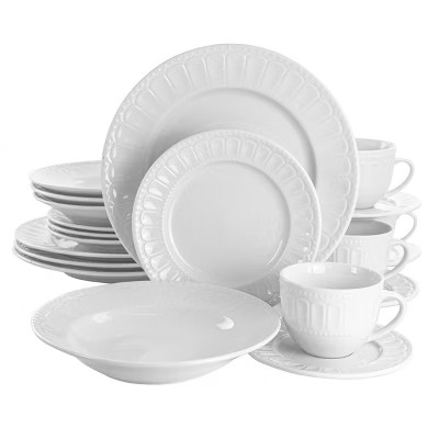 20pc Porcelain Charlotte Dinnerware Set White - Elama | Target